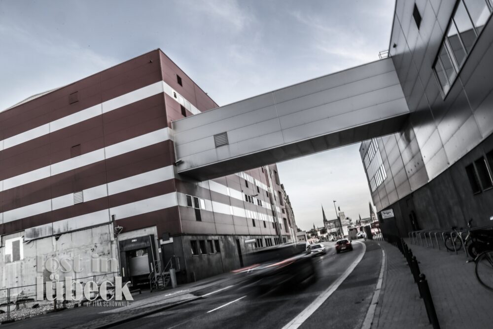 Hafenstrasse Lübeck Blick auf Brüggen die Cornflakesfabrik